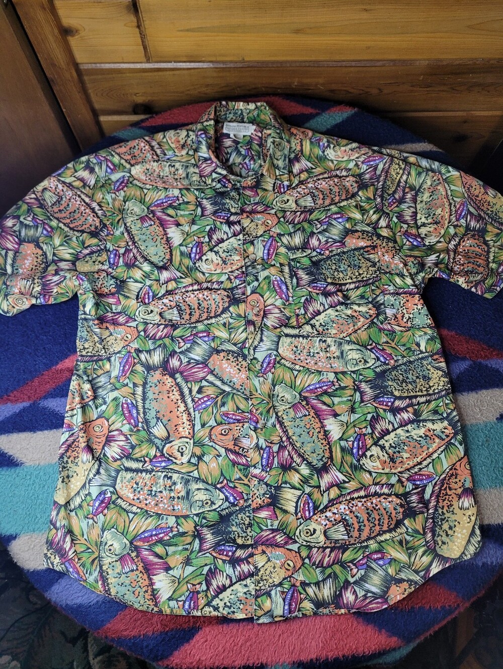 Vintage Banana Republic Shirt Mens Large Fish AOP Safari & Travel Button Up